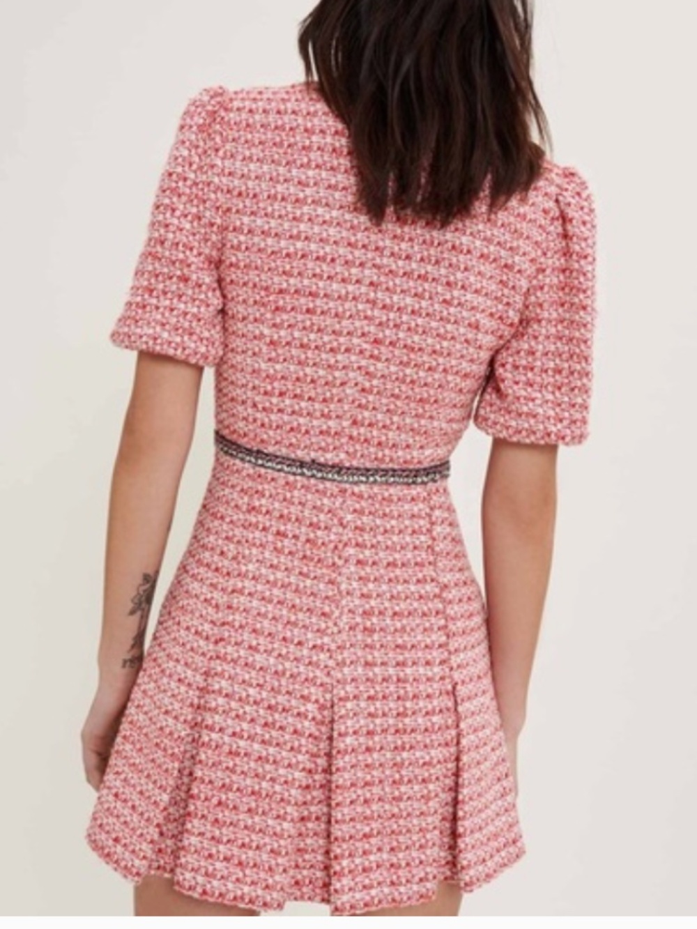 NWT Maje Renetia Tweed Puff-sleeve Minidress in Pink Large - Picture 3 of 16